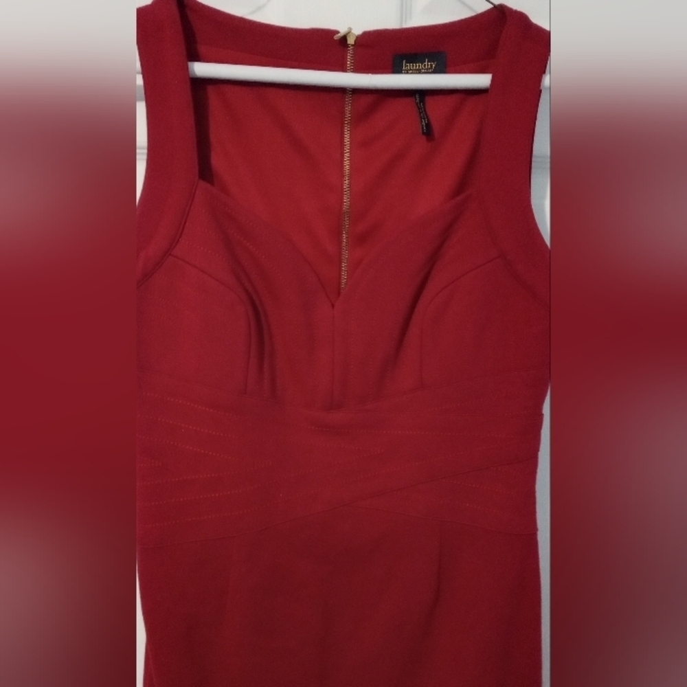 Laundry By Shelli Segal Red Sheath Midi Dress V-Neck - Picture 2 of 5